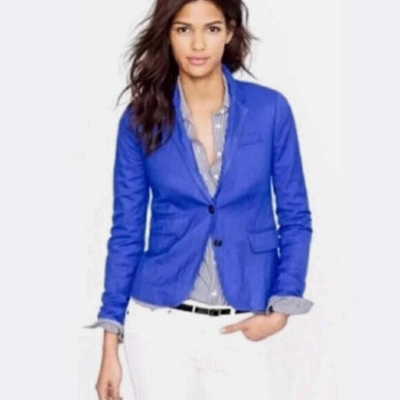 J CREW Royal Blue Linen Schoolboy Blazer Womens 2 Old Money Preppy Office Work - Picture 2 of 4